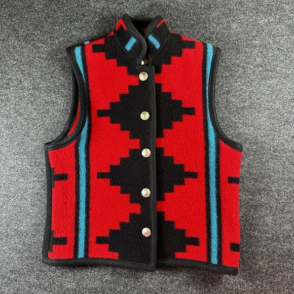 Native Jackets Jackets & Blazers - Native Jackets Vest SW Santa Fe Wool Blanket Geometric Buffalo Nickel Buttons SM